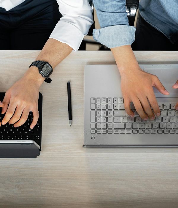 modern office workspace with technology equipment and communication devices